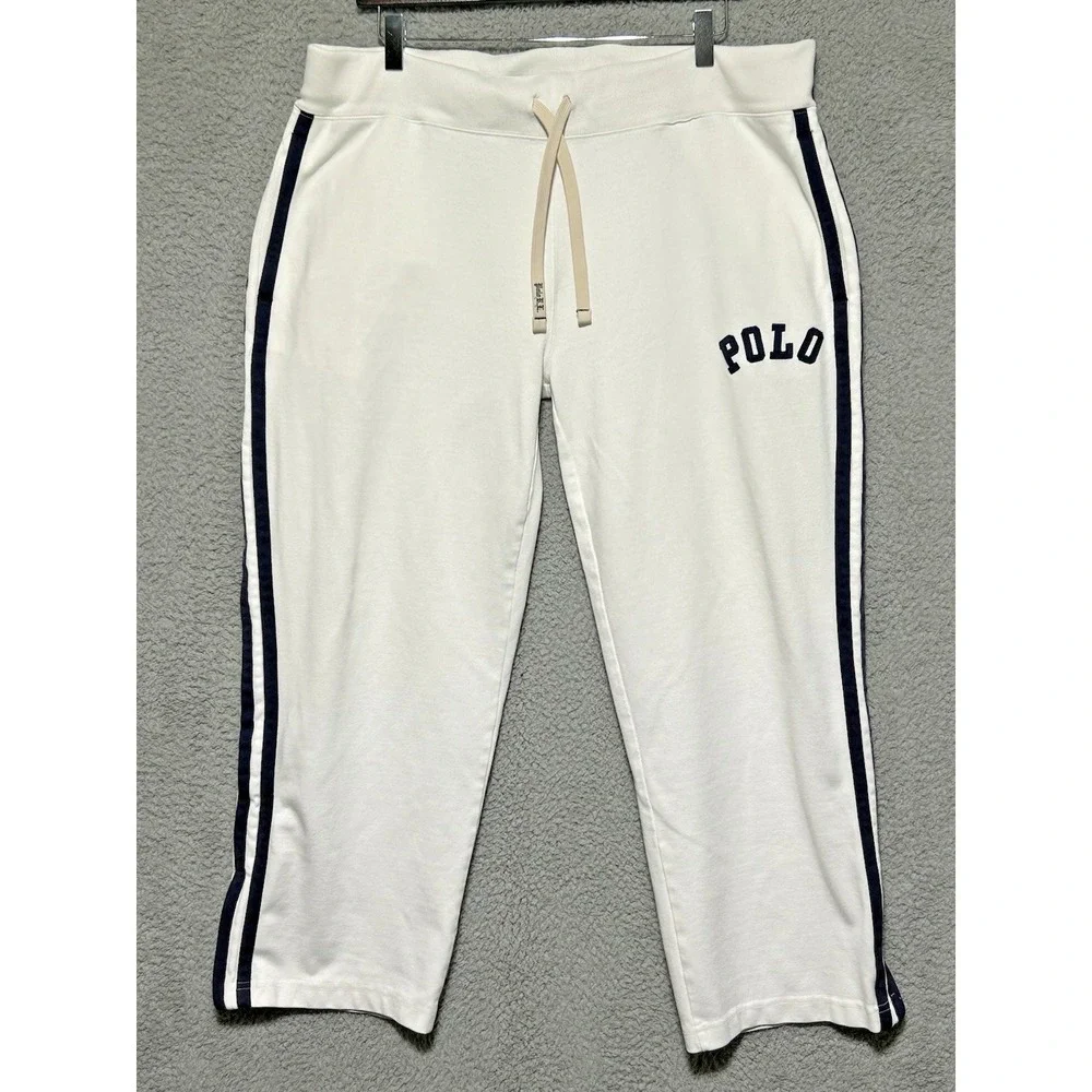 Vintage Polo Ralph‎ Lauren Mens Large Baggy 37X26 White Navy Stripe Sweatpants
